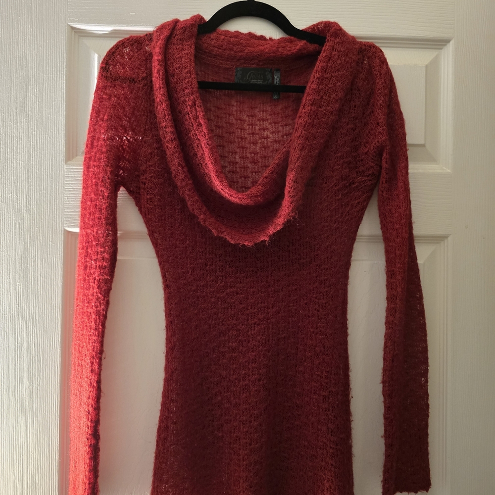 Red Cowl Neck Knit Sweater